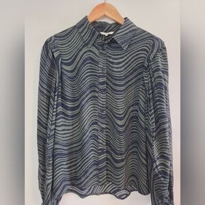 Sandwich navy/green wave print button down Sz 38/M